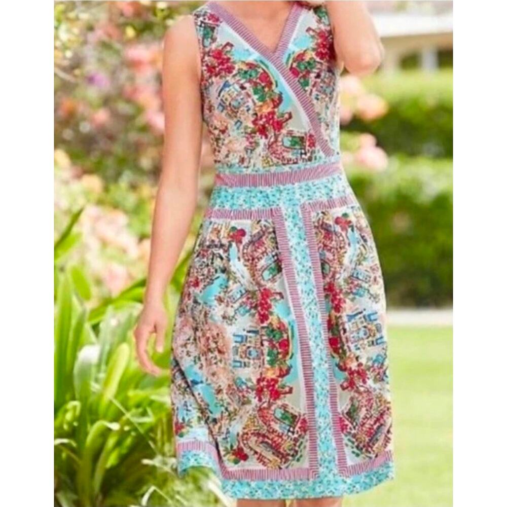 Talbots Italian Villa Bistro Sleeveless Midi Sun Dress Size 14 Resort vacation